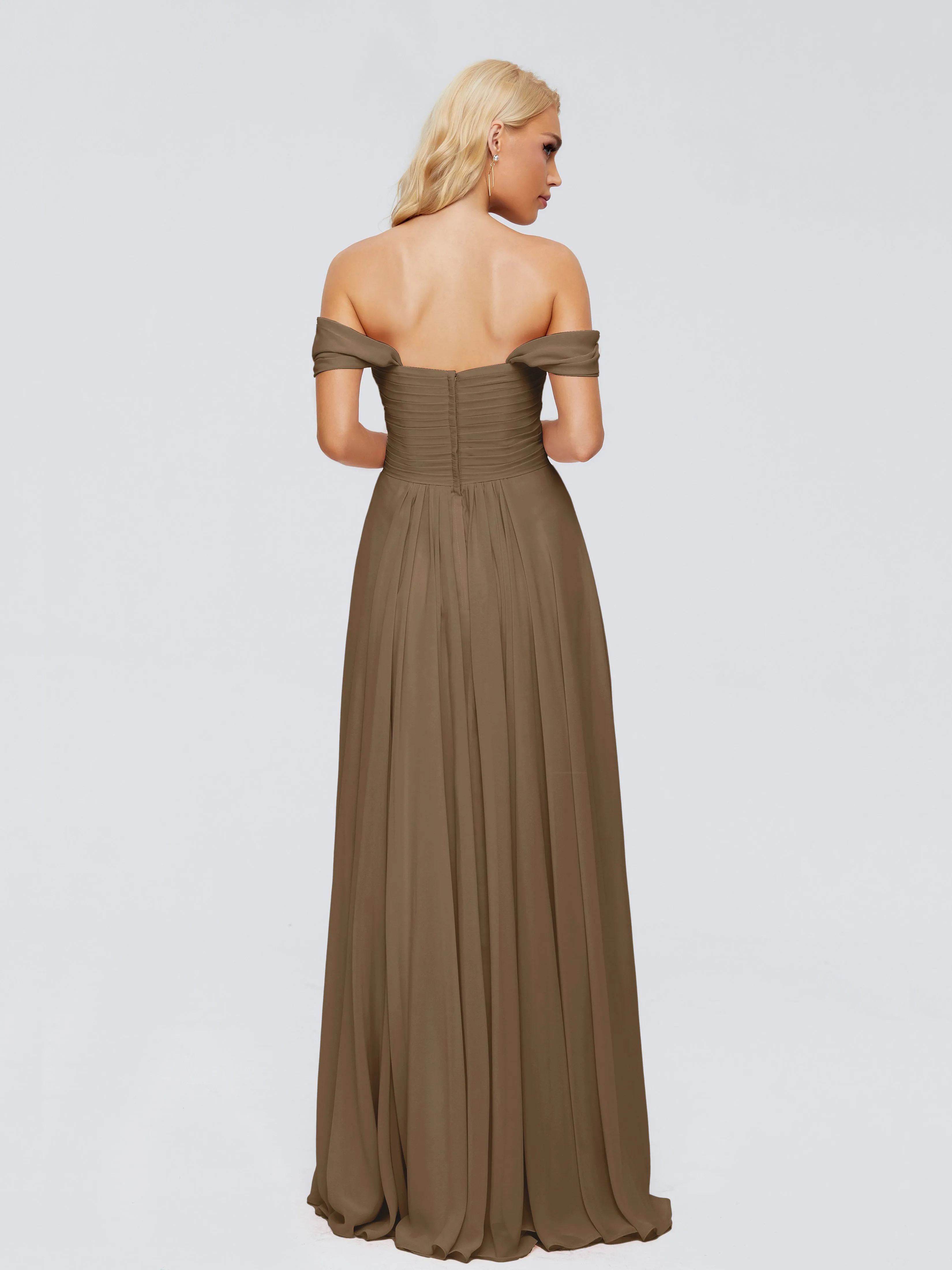 Mocha Coloured Bridesmaid Dresses Trinity A-line Off The Shoulder Long Chiffon Bridesmaid Dresses