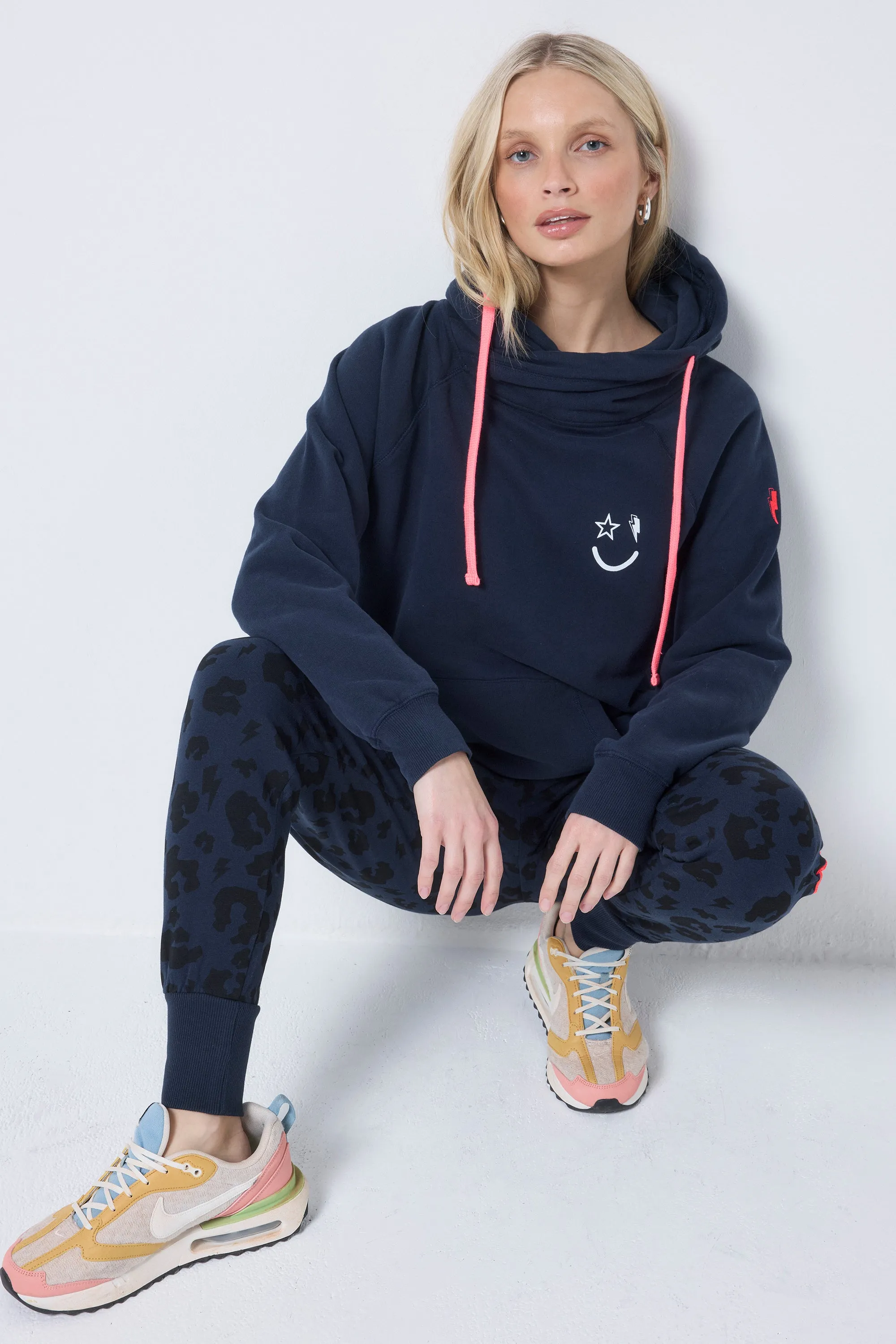 Navy Cowl Neck Hoodie