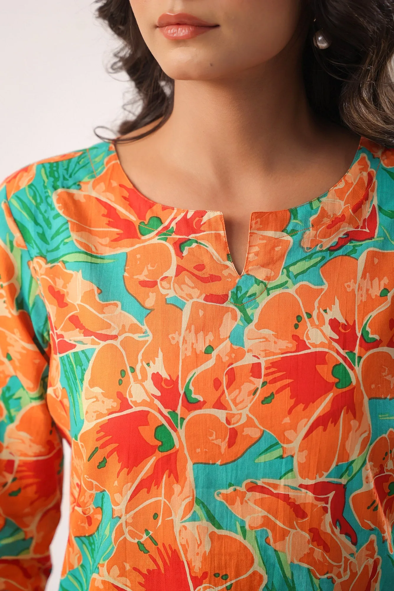 Orange Blooms on Sky Blue Palazzo Loungewear Set