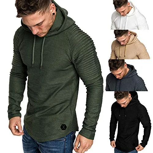 OrchidAmor Fashion Men's Autumn Winter Slub Cotton Pleats Slim Fit Raglan Long Sleeve Hoodie Top Blouse: Gateway