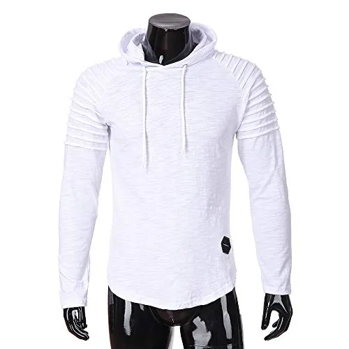 OrchidAmor Fashion Men's Autumn Winter Slub Cotton Pleats Slim Fit Raglan Long Sleeve Hoodie Top Blouse: Gateway