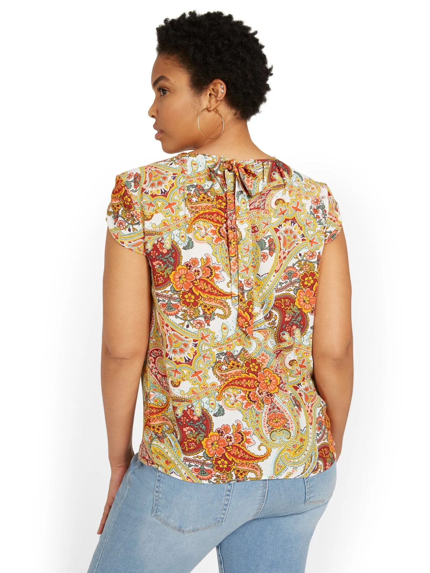 Paisley Bow-Back Pleated Top