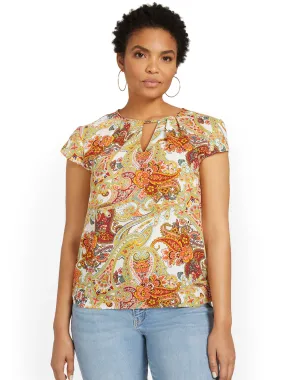 Paisley Bow-Back Pleated Top