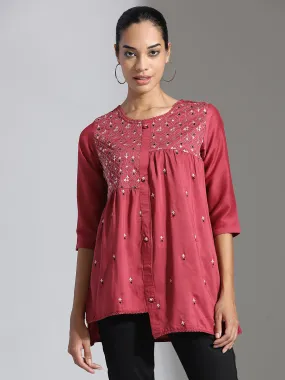 Pink Embroidered Party Wear Asymmetrical Top