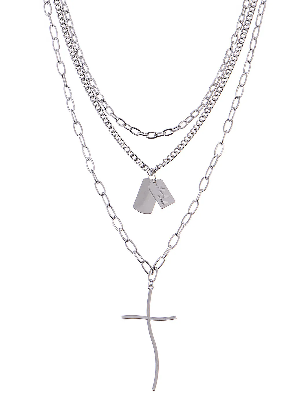 Polished Silver D Religious Inspirational Army Dog Tags Cross Pendant Necklace