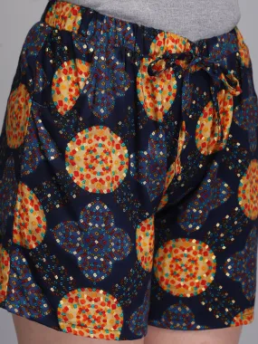 Printed blue rayon women shorts