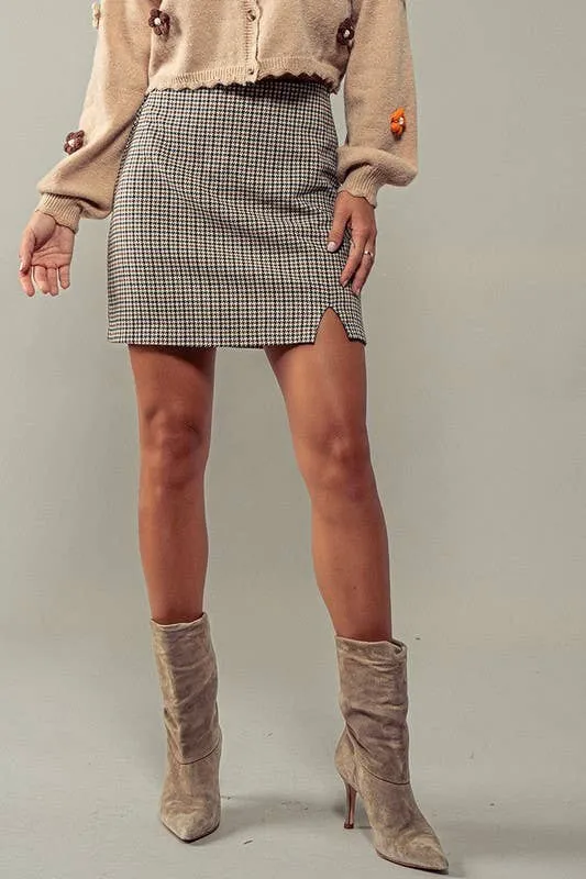 Professionally Plaid Mini Skirt: BEIGE