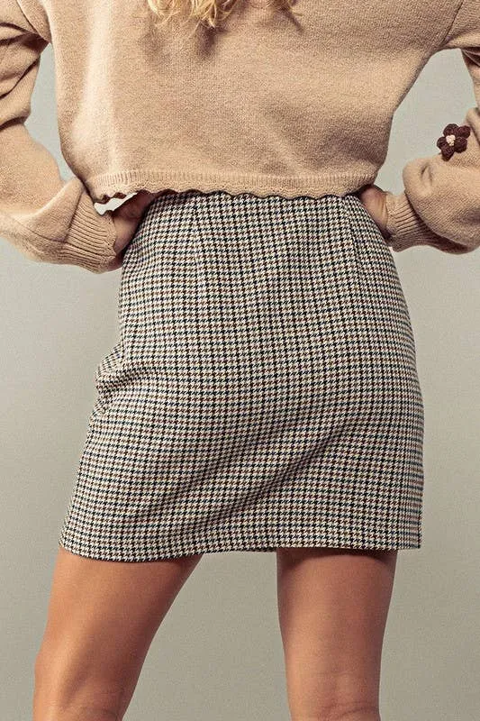 Professionally Plaid Mini Skirt: BEIGE