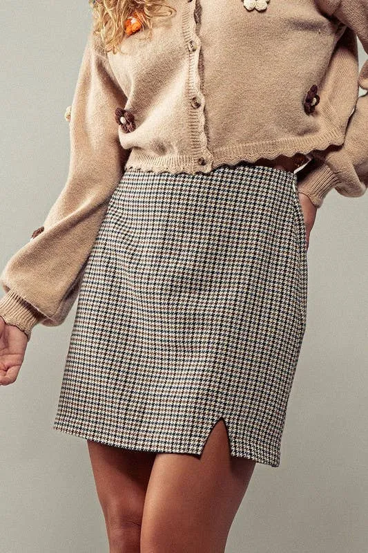 Professionally Plaid Mini Skirt: BEIGE