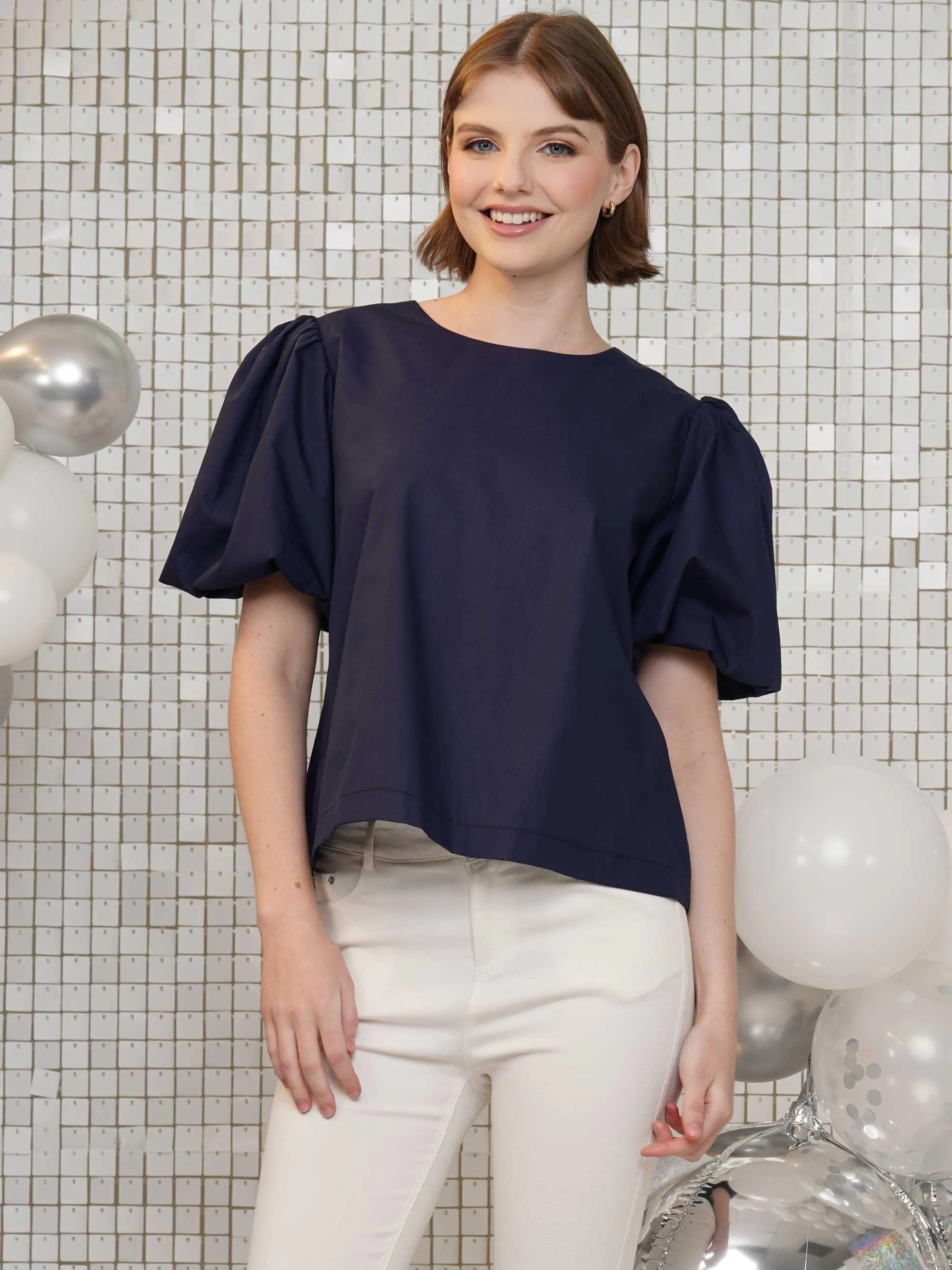 Puff Sleeve Short Sleeve Blouse