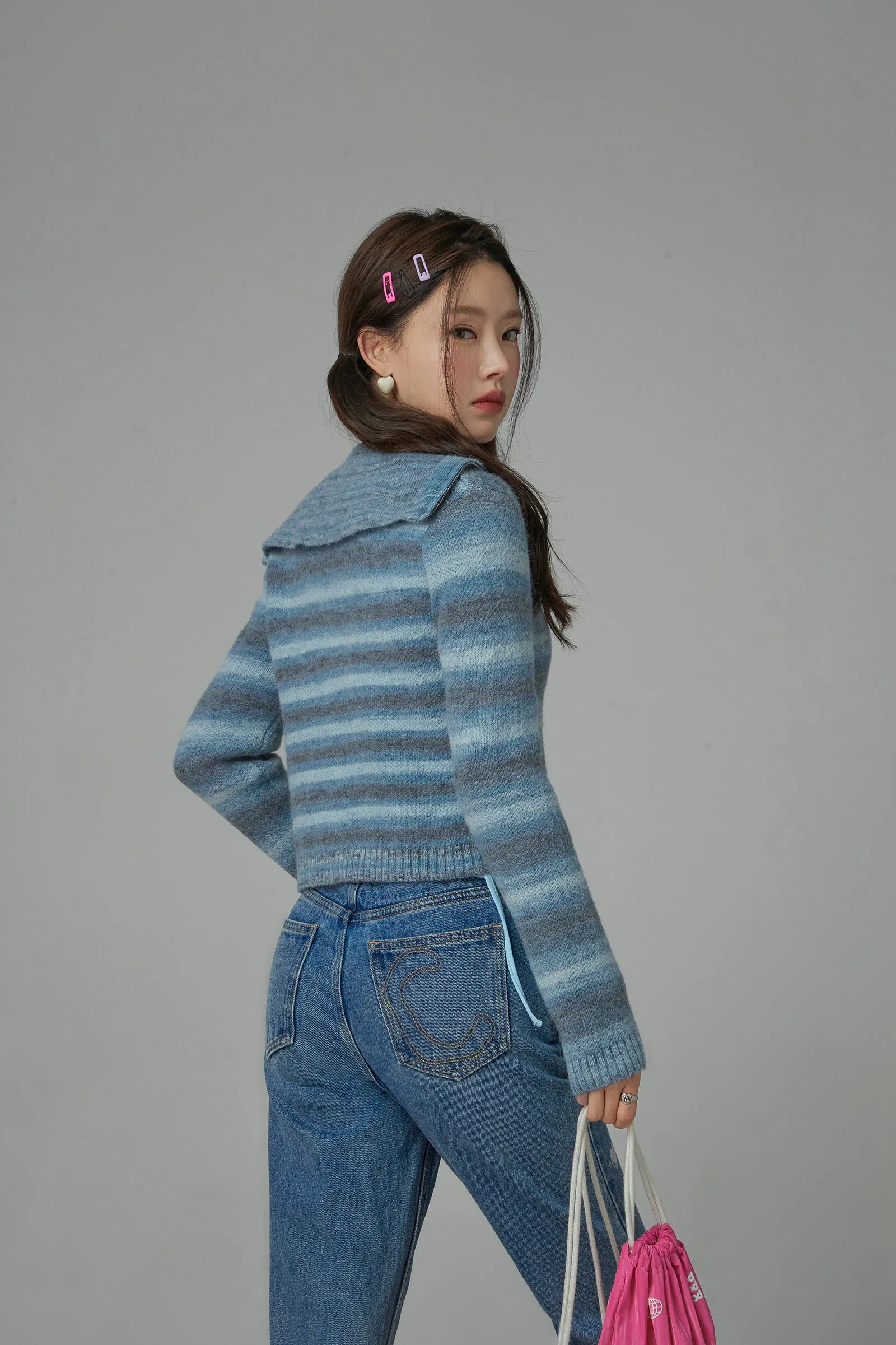 Rainbow Striped Zip-Up Knit Cardigan