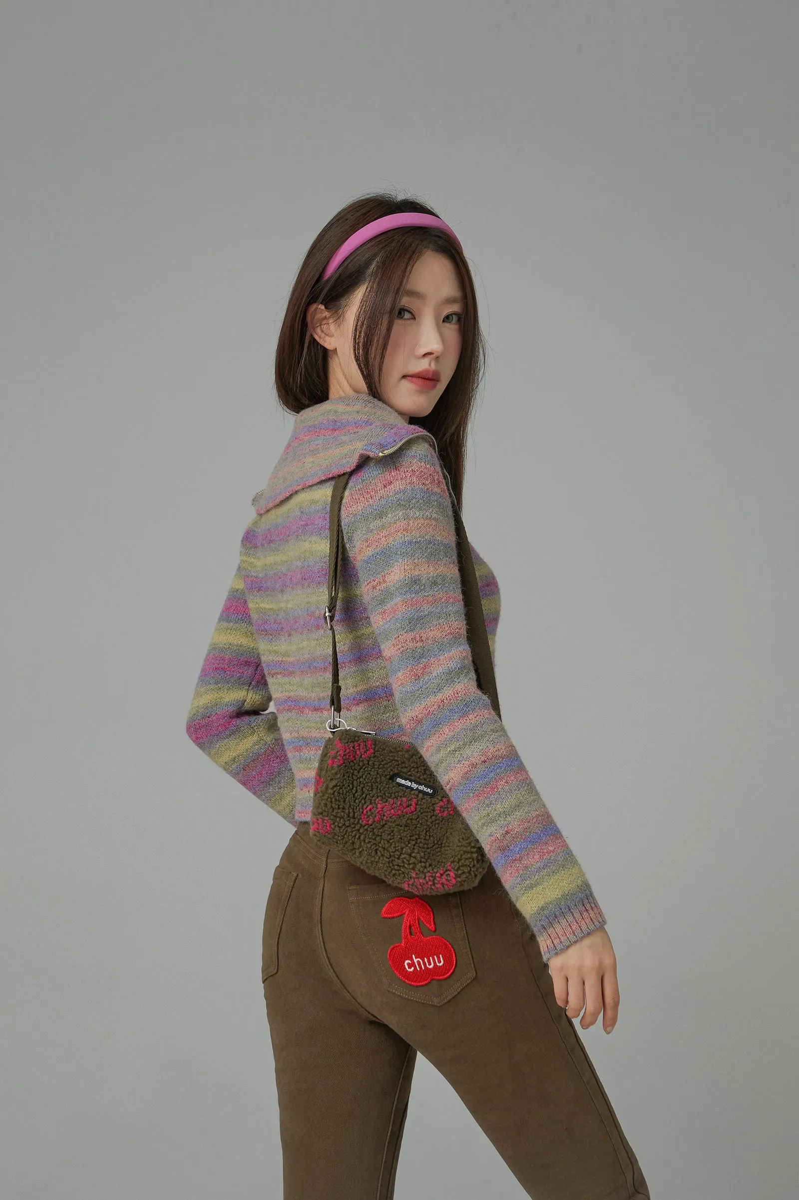 Rainbow Striped Zip-Up Knit Cardigan