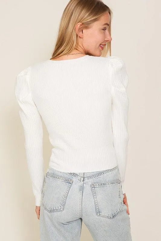 Ribbed Puff Sleeve Knit Top