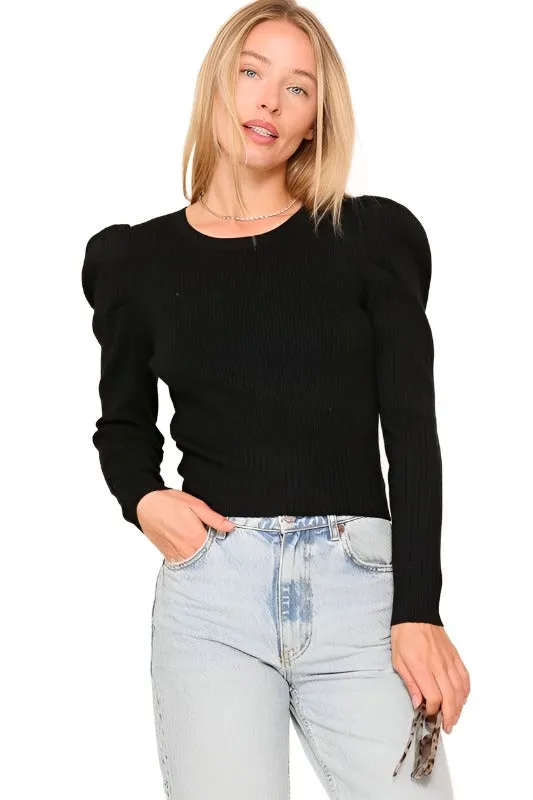 Ribbed Puff Sleeve Knit Top