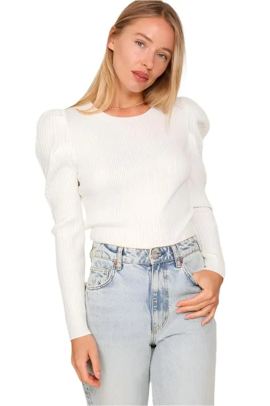 Ribbed Puff Sleeve Knit Top