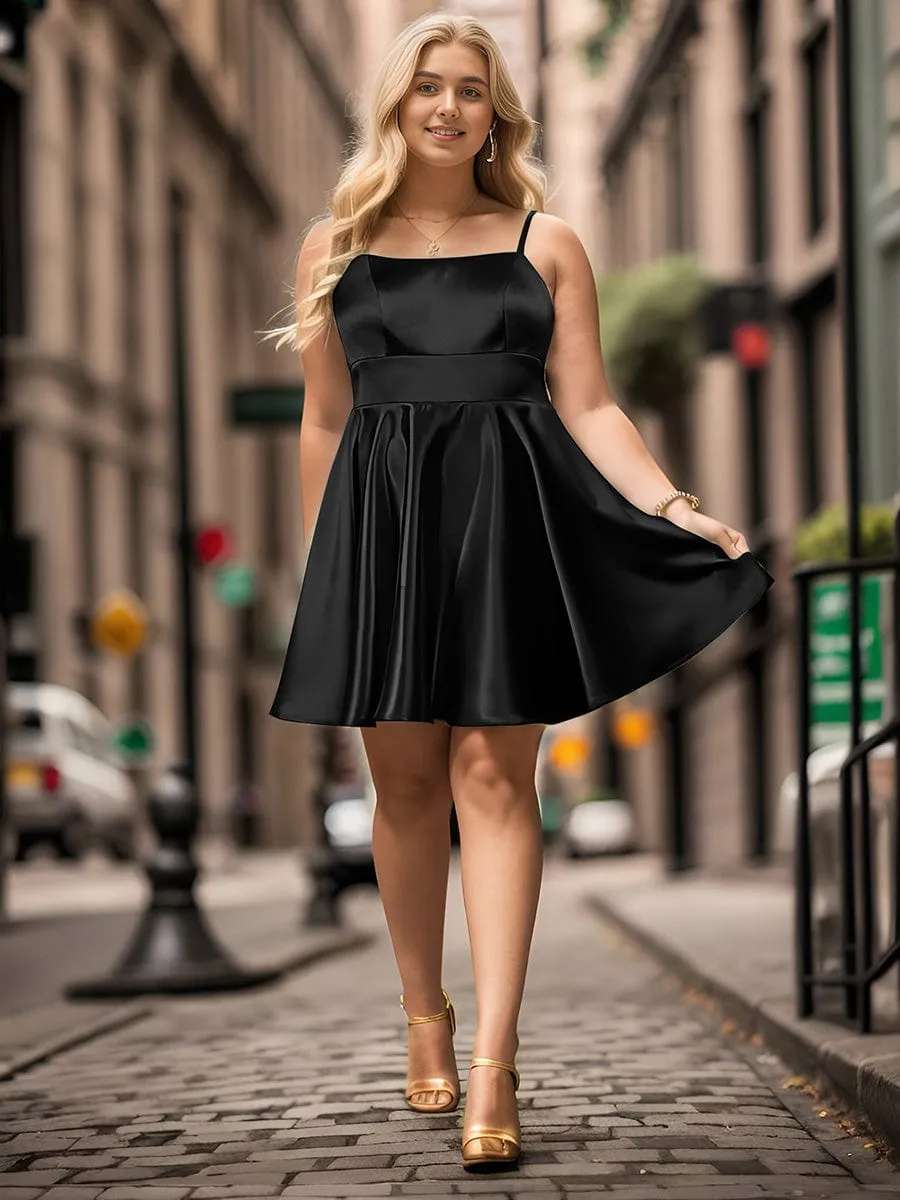 Satin Spaghetti Strap A-Line Backless Short Homecoming Dress