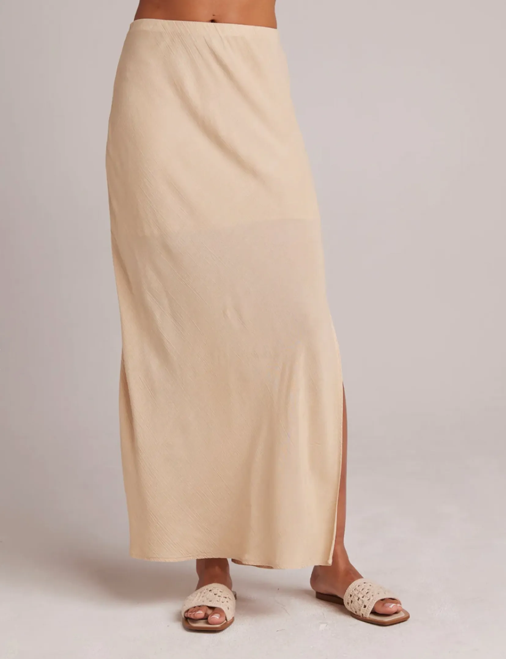 Side Slit Bias Maxi Skirt, Classic Khaki