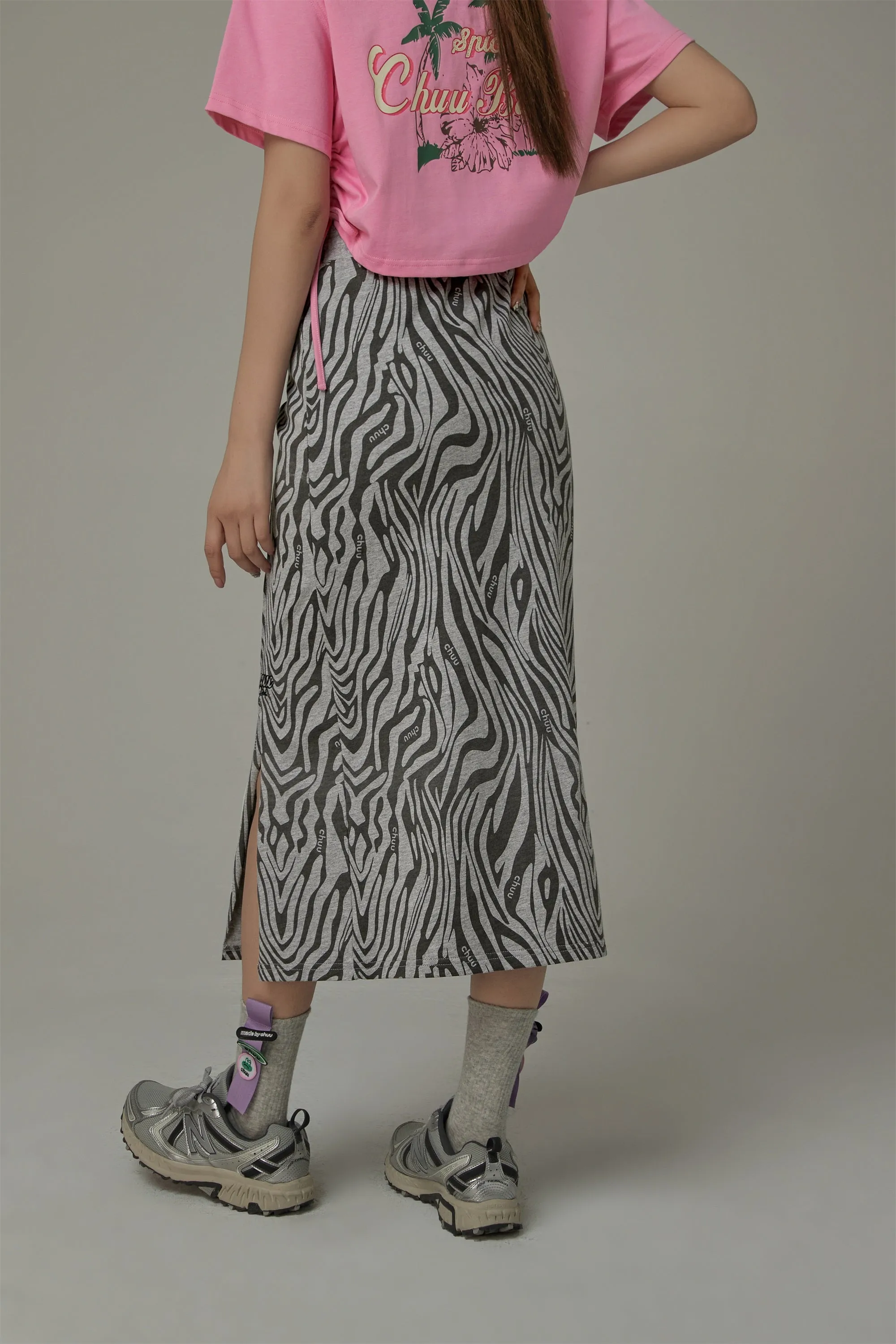 Slit Zebra Print Long Skirt