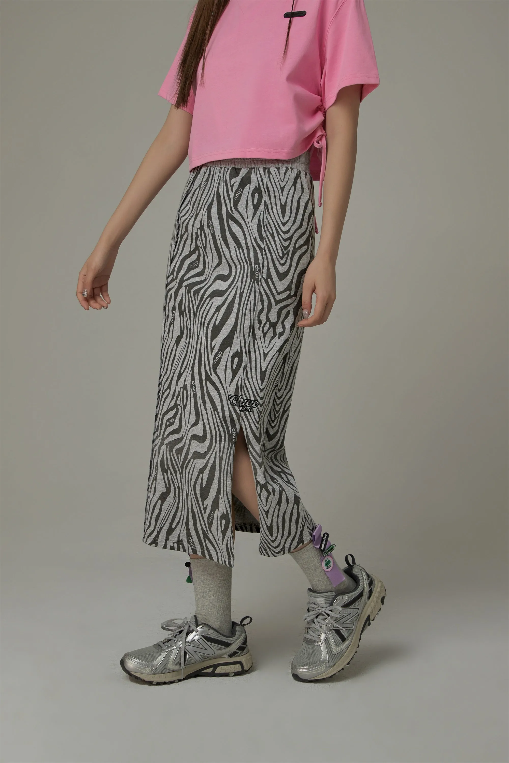 Slit Zebra Print Long Skirt