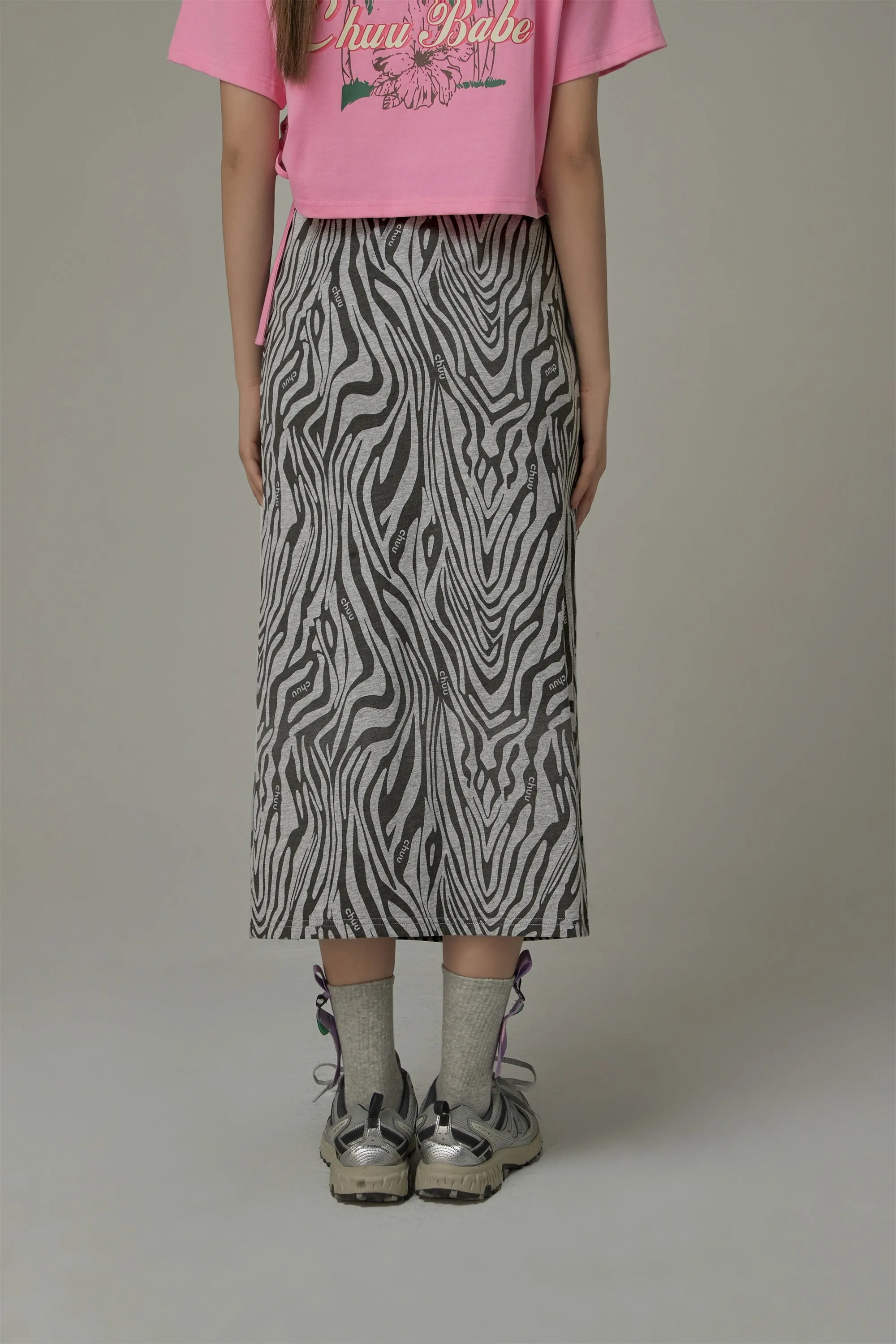 Slit Zebra Print Long Skirt