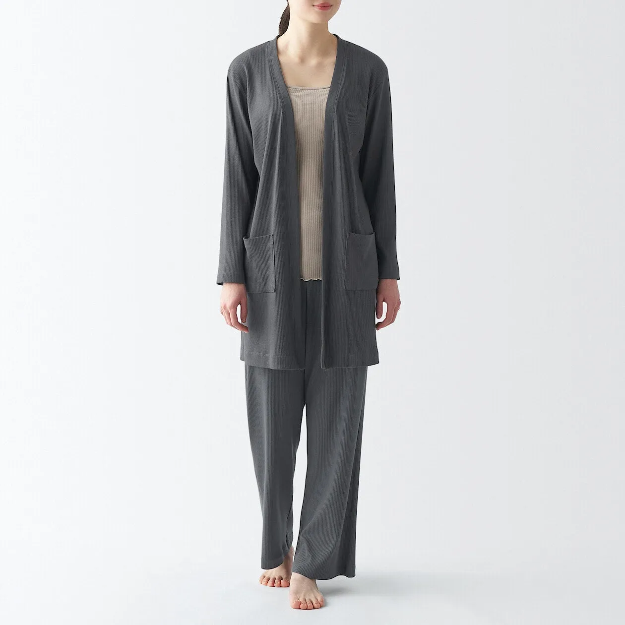 Smooth Ribbed Long Cardigan