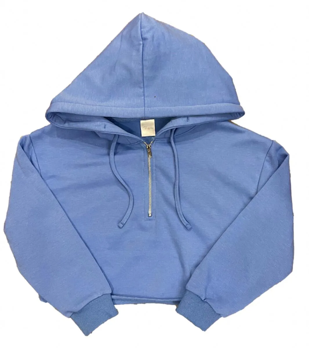 Soft Cloud Crop Half Zip Hoodie - Blue Water