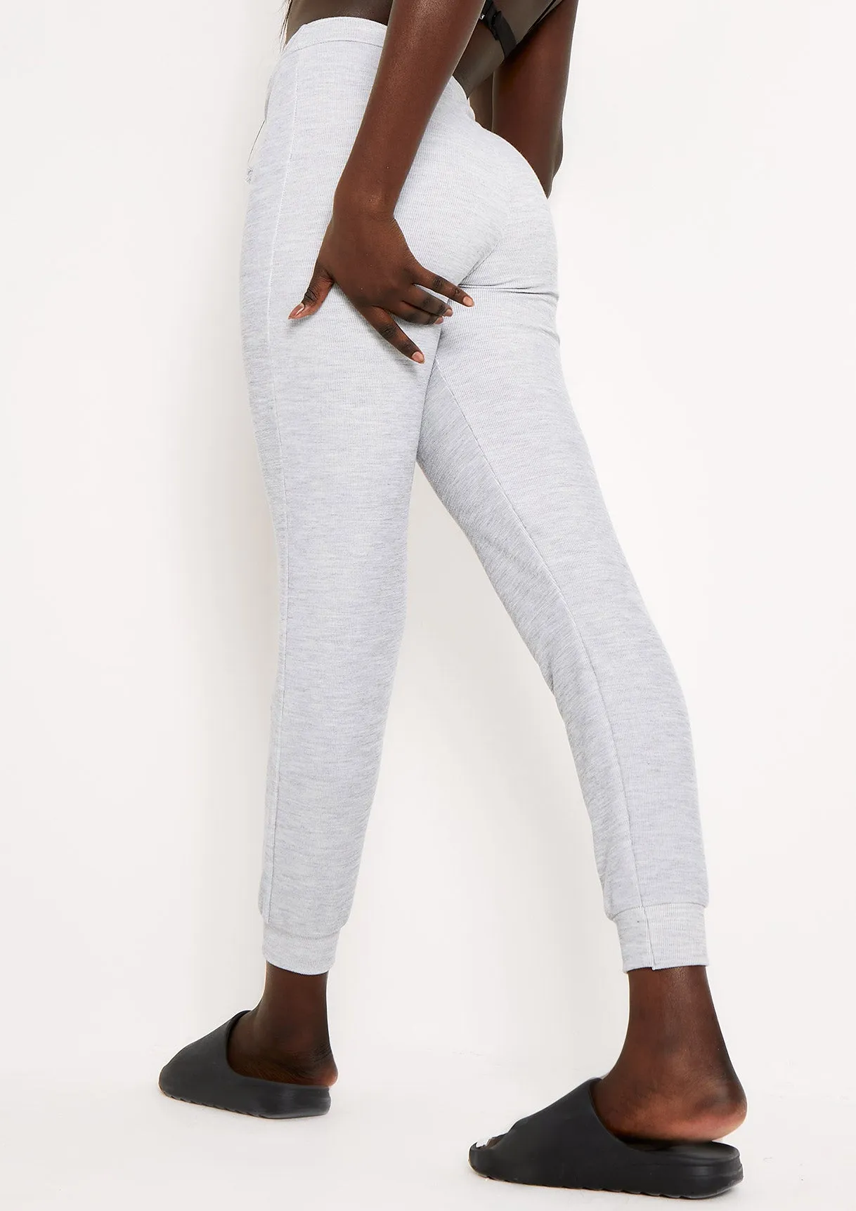 Sophie Grey Soft Ribbed Drawstring Joggers