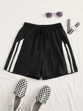 Stripe Tape Drawstring Track Shorts