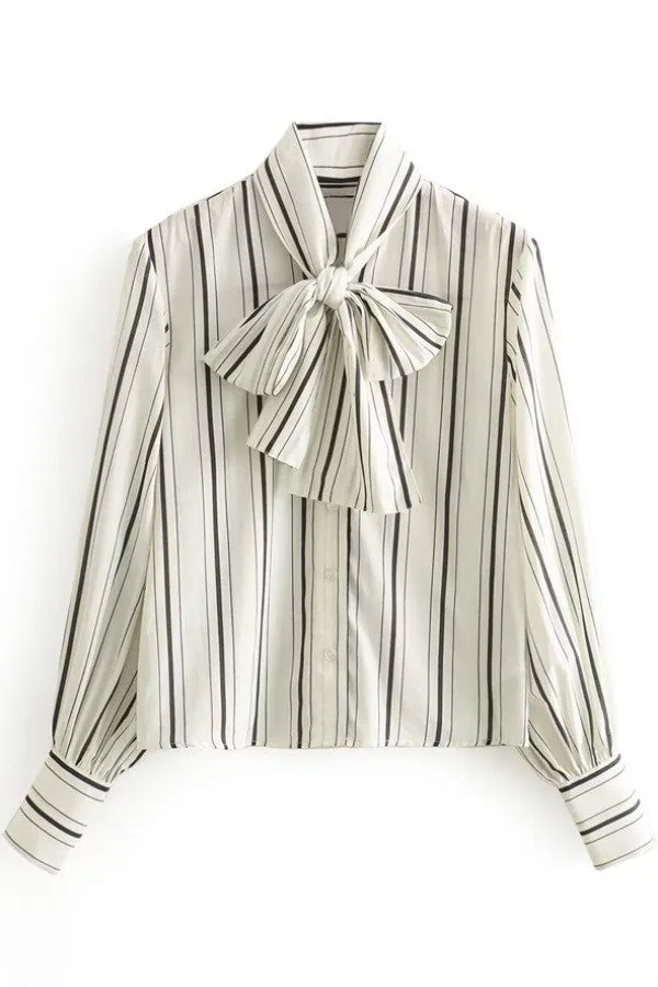 Striped Bow Tie Blouse