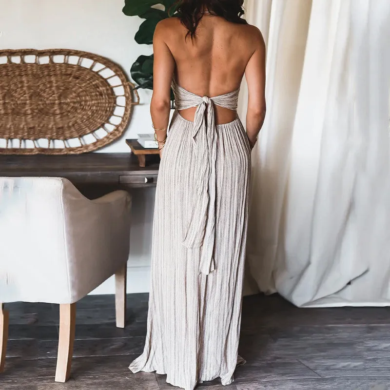 Summeer Backless U Neck Strap Long Dress