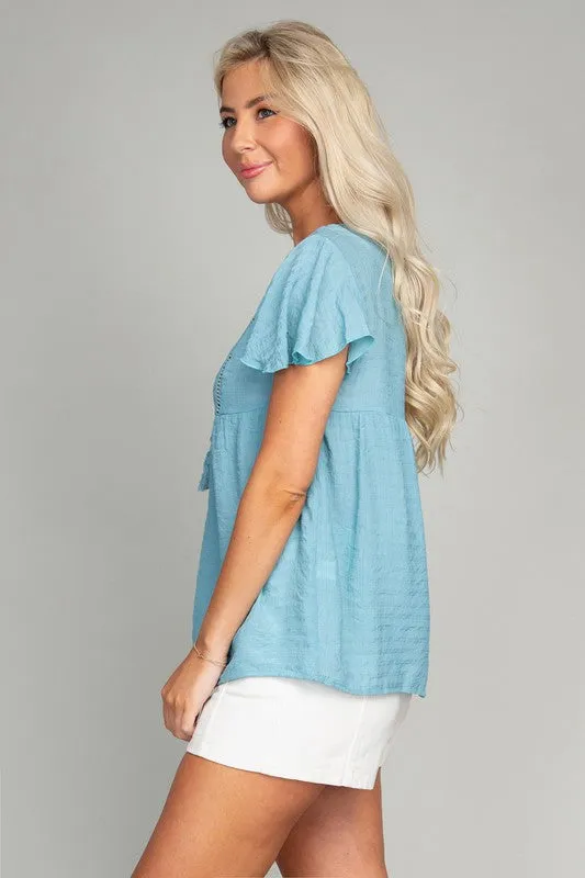 Tie Neck Flutter Sleeve Blouse