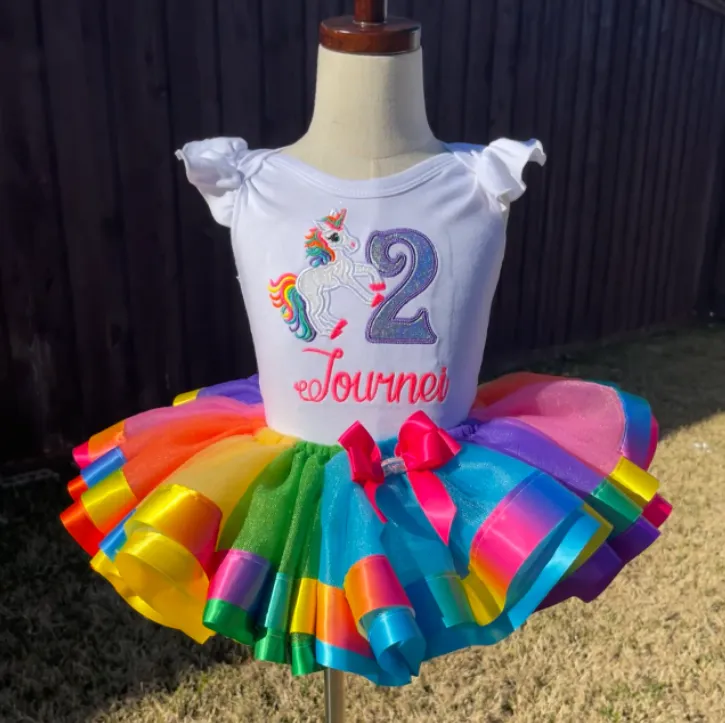 Unicorn Birthday Tutu Outfit, Colorful Tutu