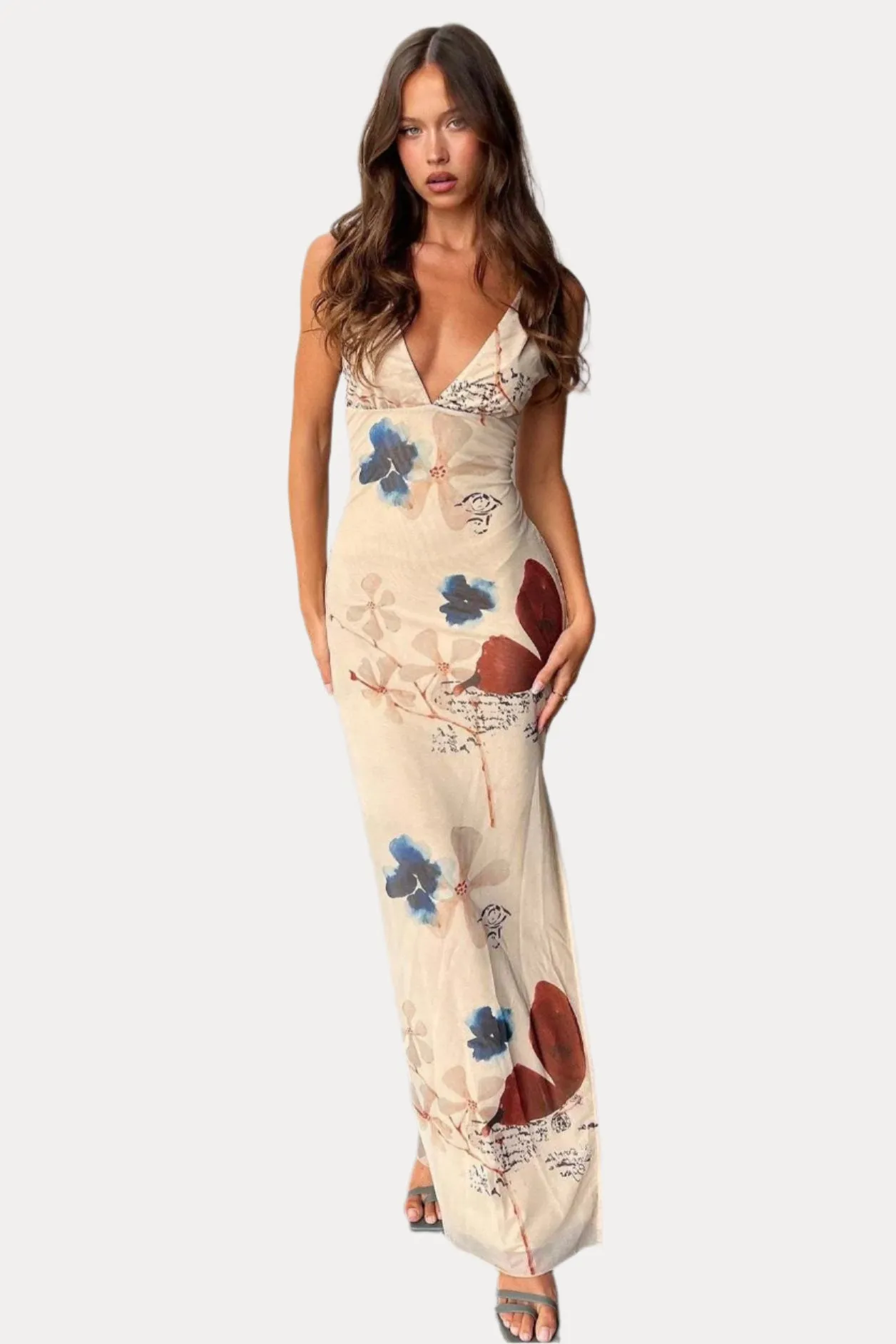 V-Neck Backless Butterfly Fit Long Dress