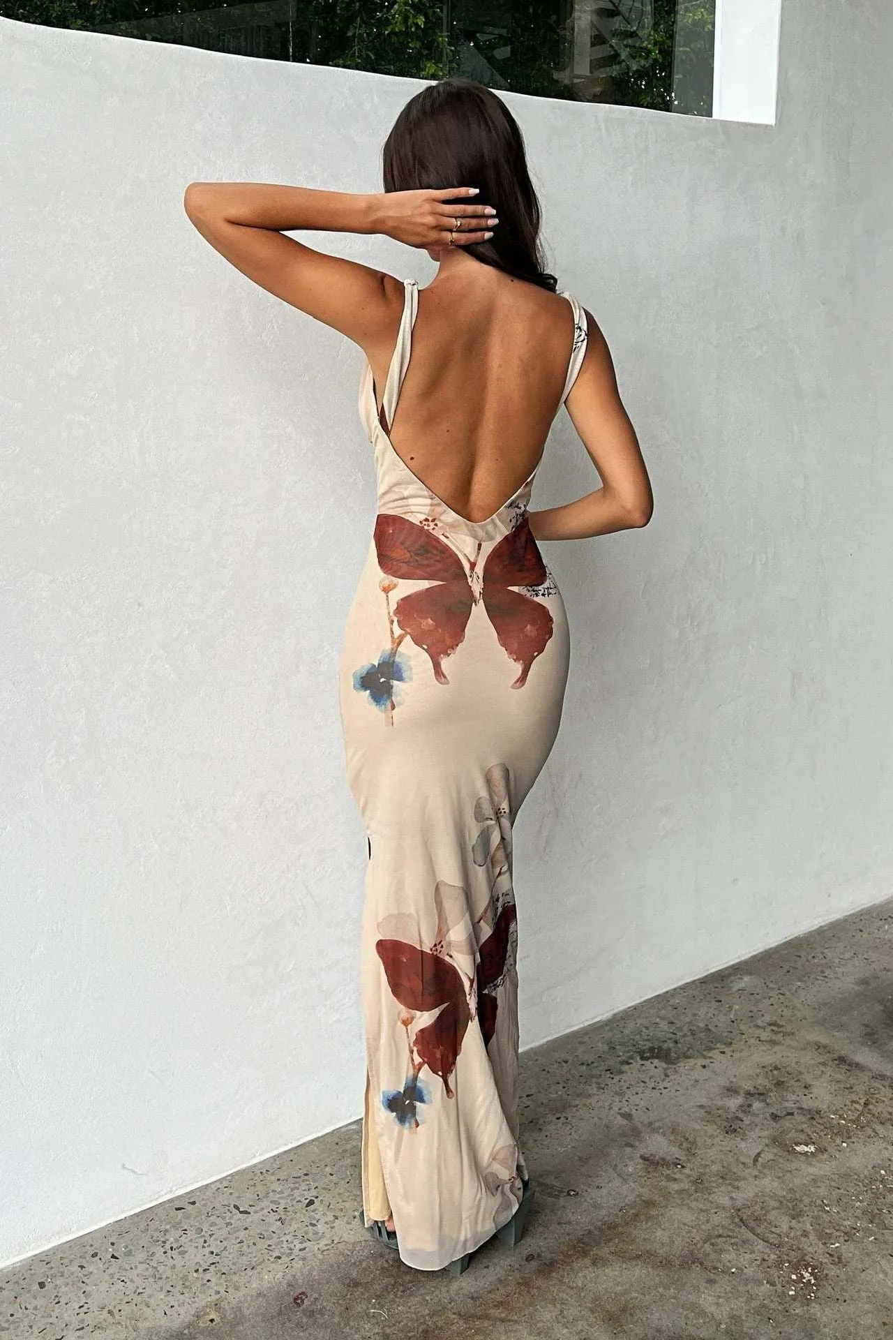 V-Neck Backless Butterfly Fit Long Dress