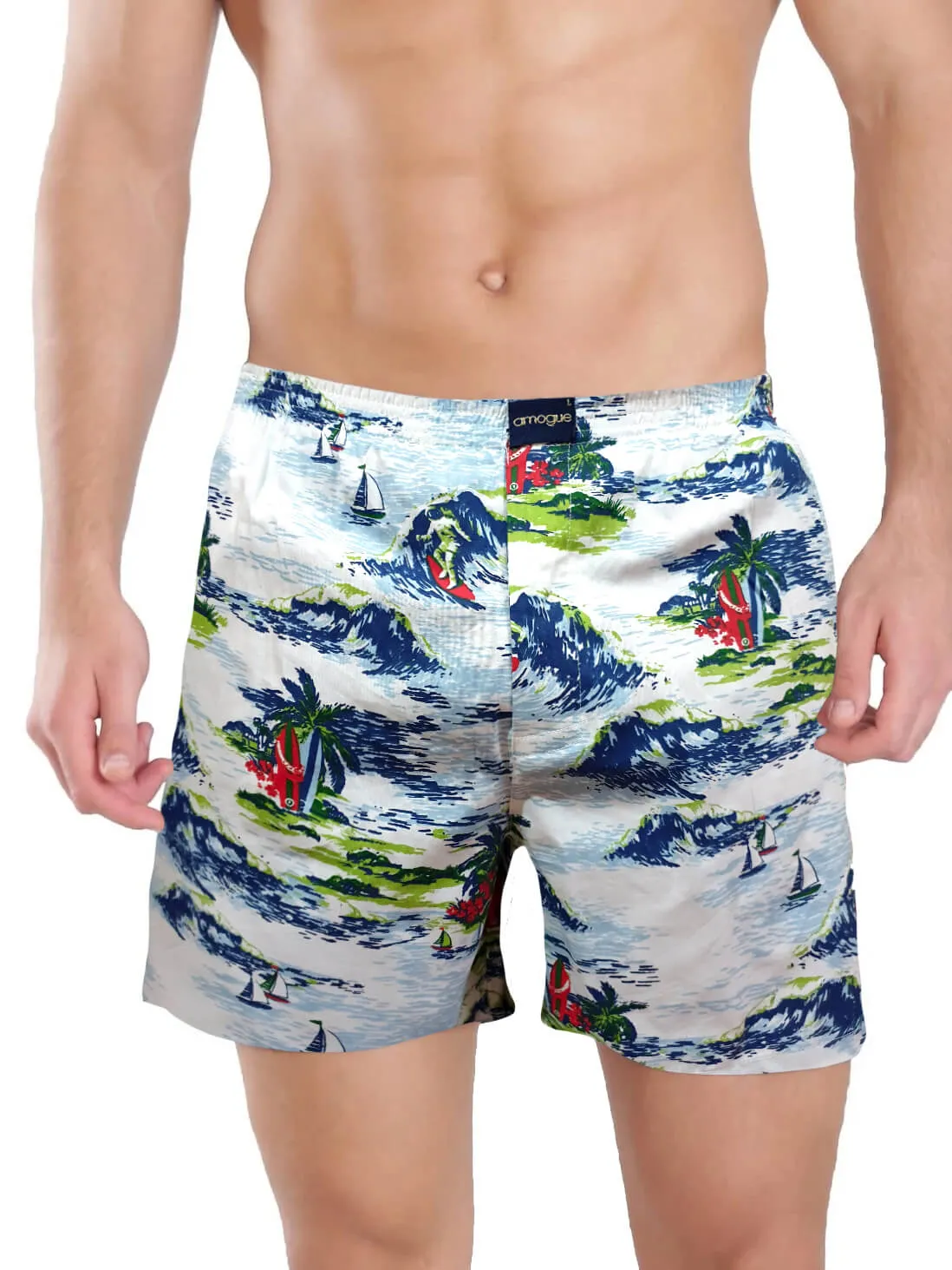 White Beach & Sea Printed Men Cotton Boxers