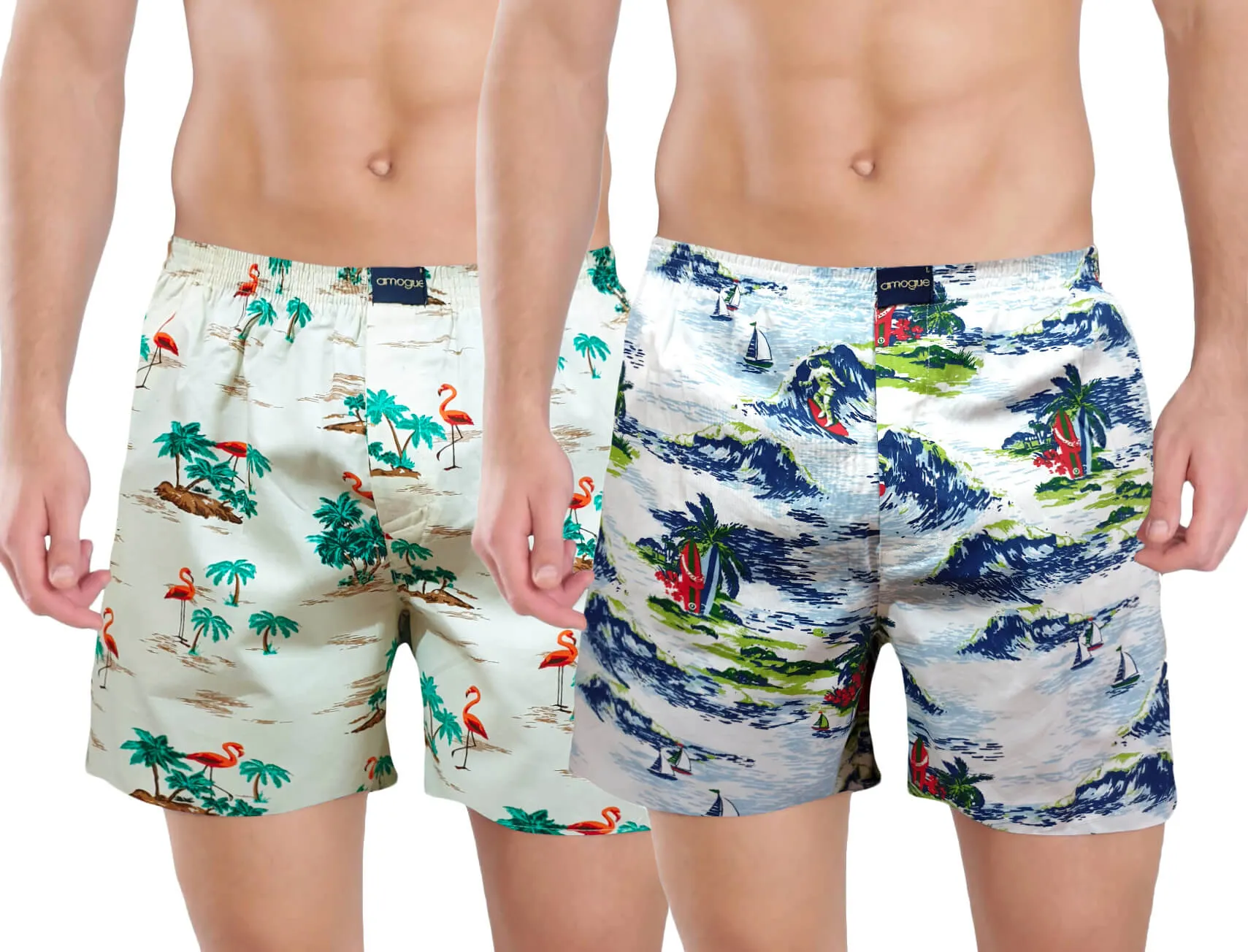 White Beach & Sea Printed Men Cotton Boxers