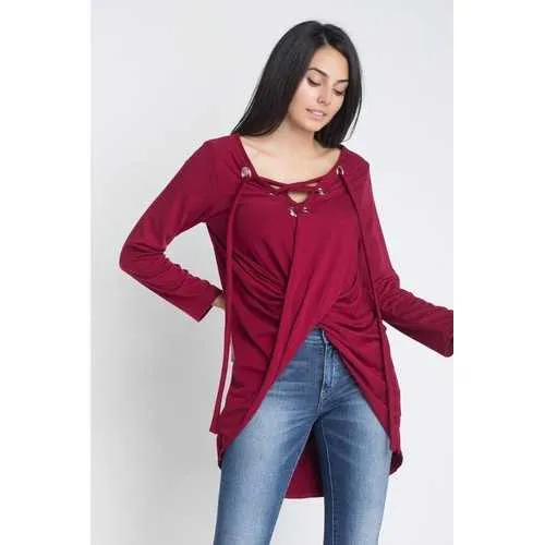 Women's Lace Up Wrap Long Sleeve Top