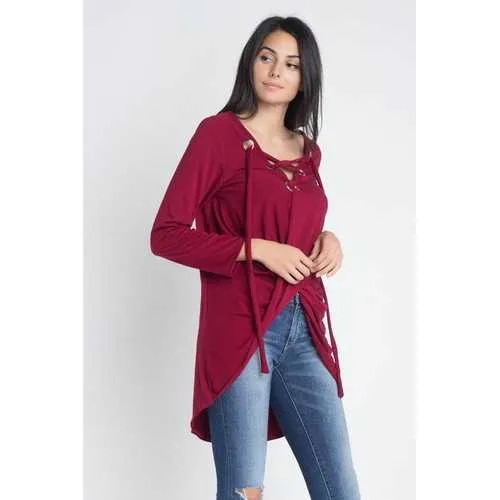 Women's Lace Up Wrap Long Sleeve Top