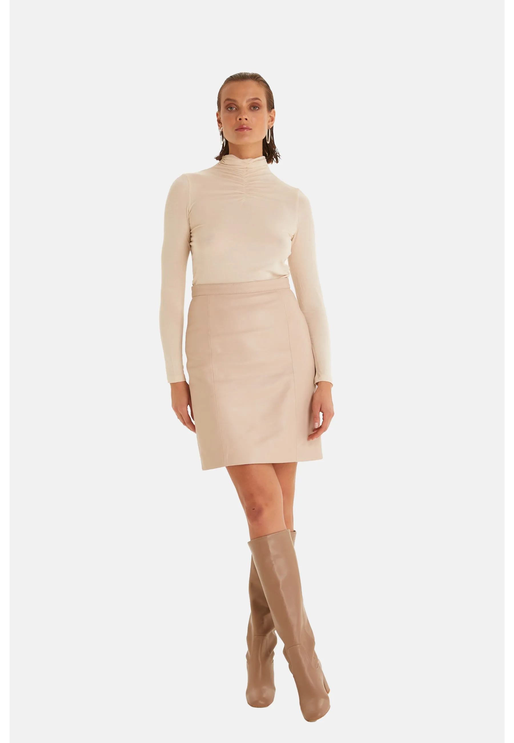 Women's Leather Skirts, Beige