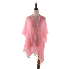 Women's Sheer Kimono Cardigan Cape Solid Pink Color CAR015