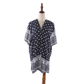 Women's Sheer Poncho Cape Navy Theme Elephant Print CAR006