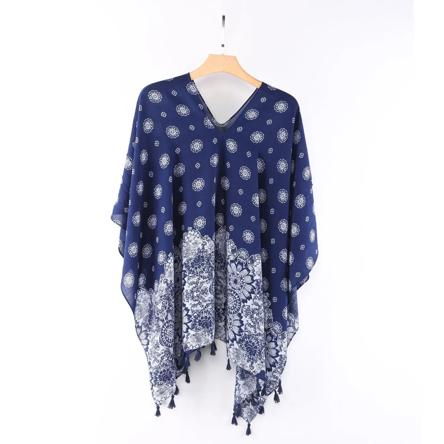 Women's Sheer Poncho Cape Navy Theme Snowflake Print CAR011